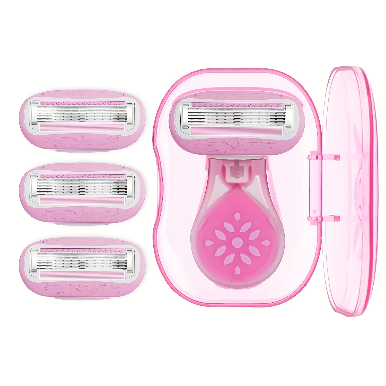 5-Layer Pink Drop Shaped Women's Shaving Razor with Storage Box