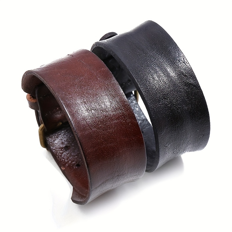 Men's Retro Motorcycle Punk Leather Wide Bracelet