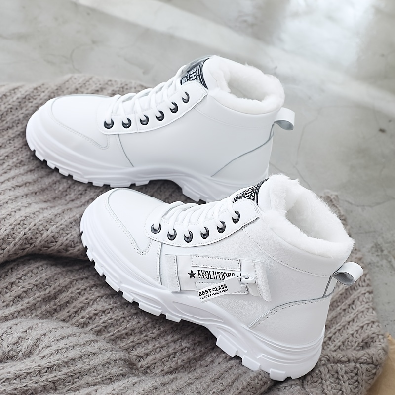Women's Casual High Shoes, Winter Lined Shoes, Thick Soled Lace-up Shoes - Temu