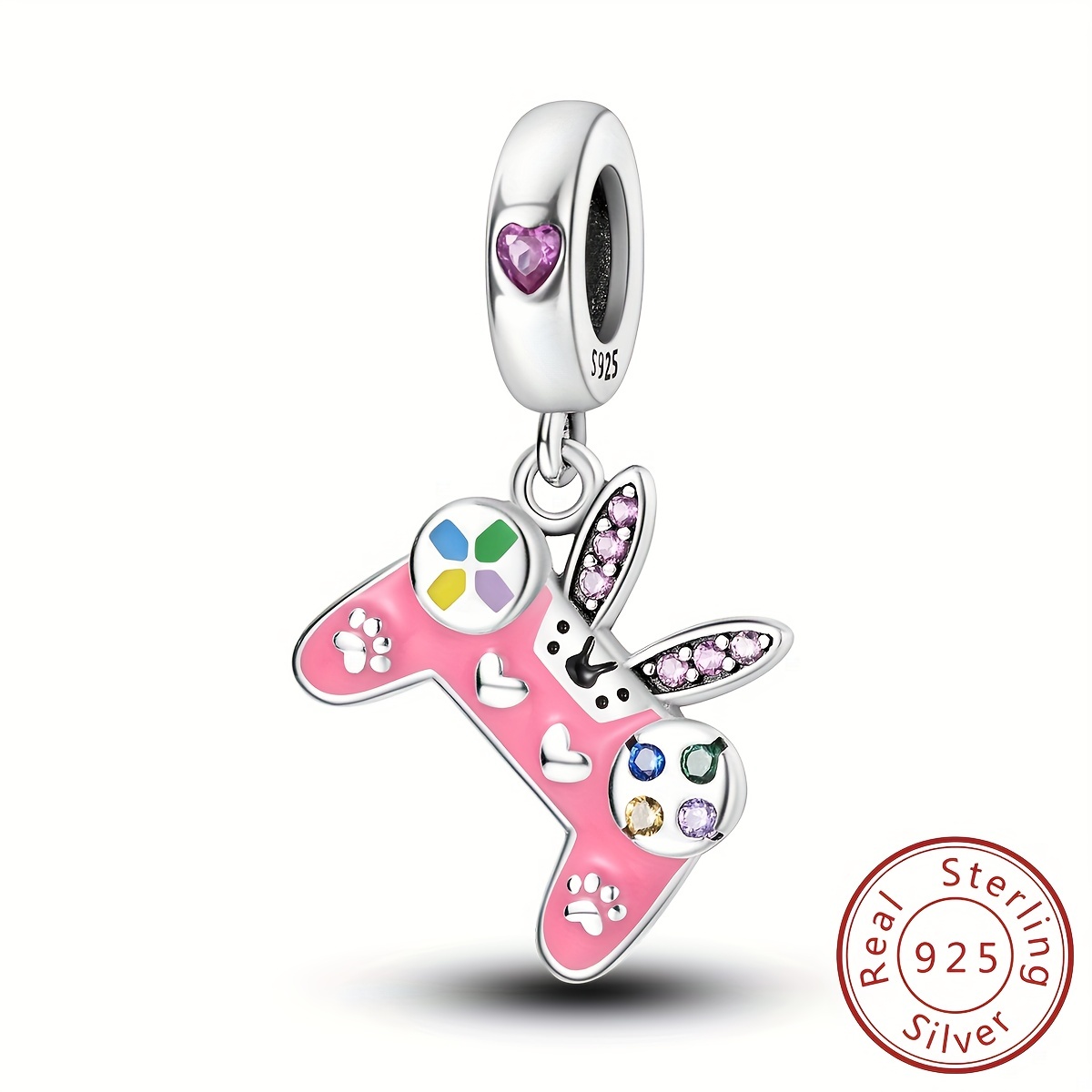 HYSM 925 Sterling Silver Pink Charms Beads Fits Original Pandora Bracelet  for Women 925 Silver Pendant DIY Jewelry (Gem Color : KJC052)