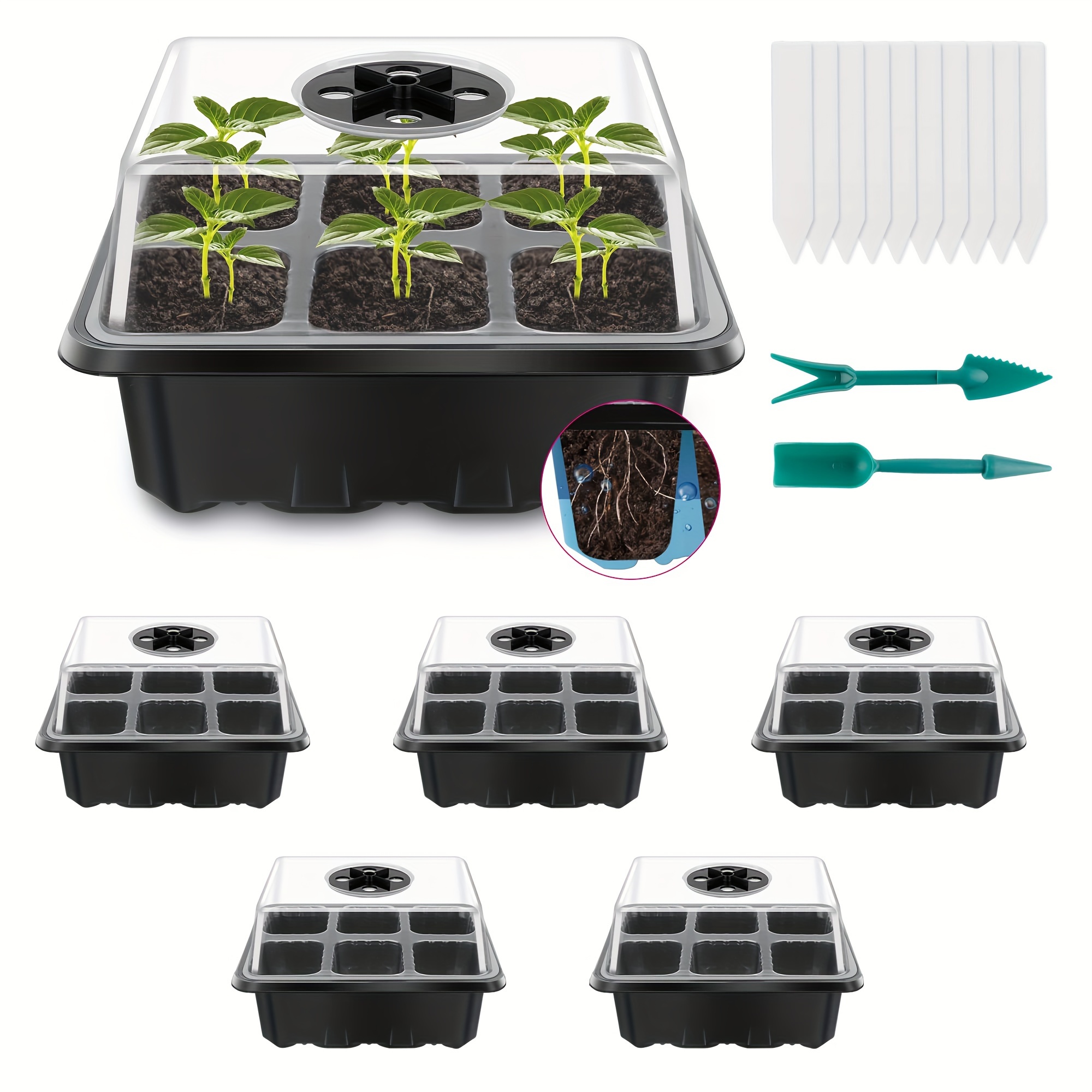 Boîte de plateau de démarrage de graines avec 2 lampes de culture LED,  ensemble de 2 pots de pépinière, Ventilation réglable, humidité 12 cellules