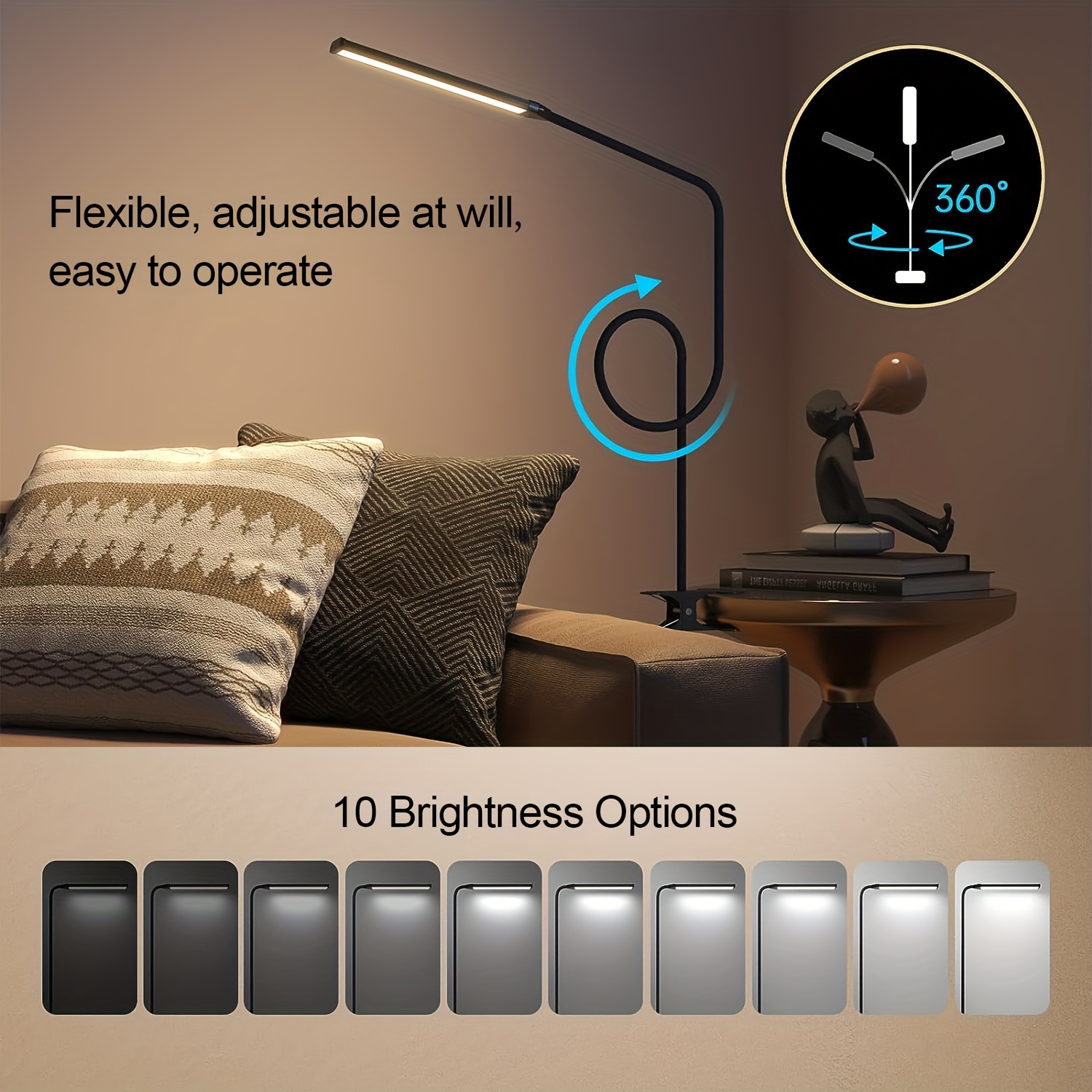 Lampe à pince LED et USB,pupitre ou ordinateur,Eclairage avec ampoules  lumineuses