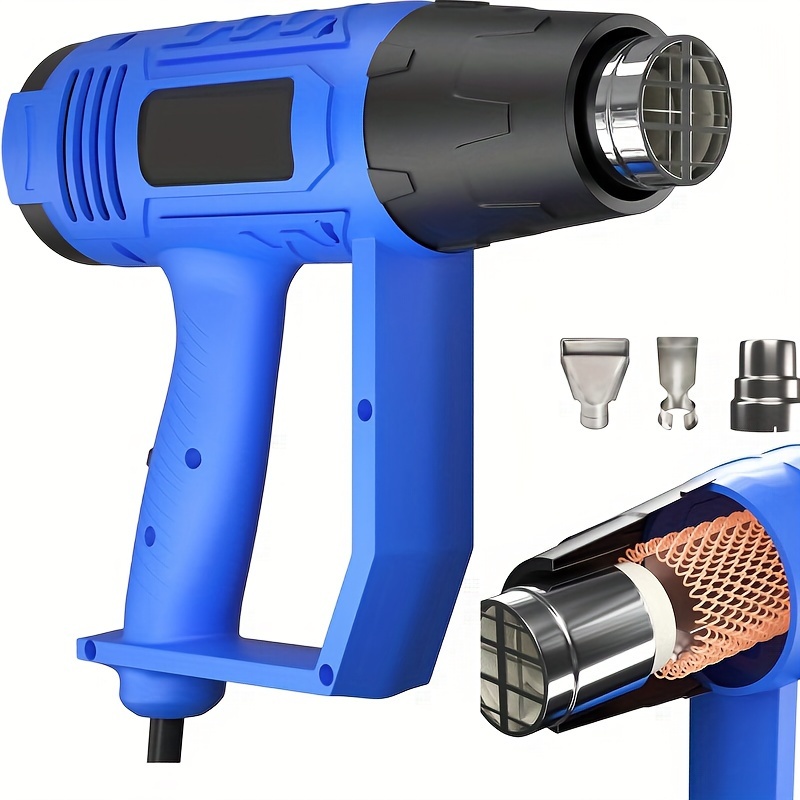 1500W 110V Heat Gun Hot Air Gun Dual-Temperature with 4 Nozzles Power Tools  Blue