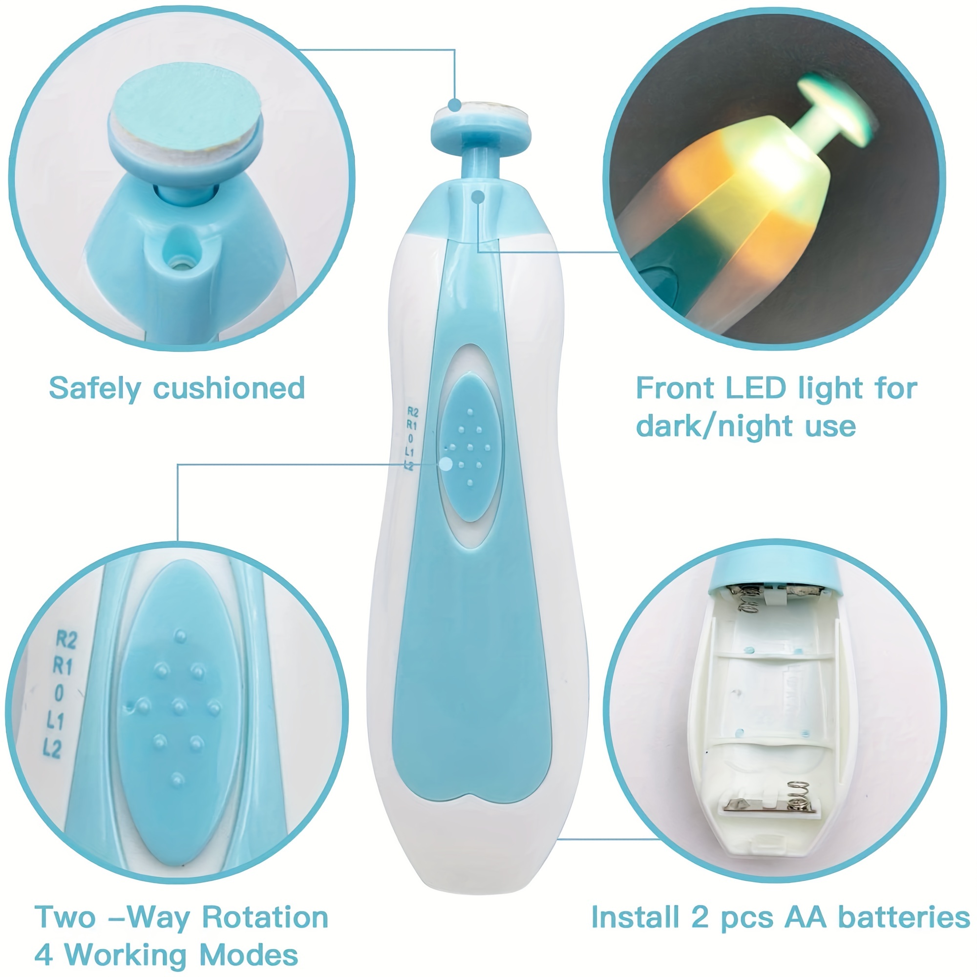 Tinabless Cortauñas eléctrico para bebés, juego de cortaúñas seguro con luz  LED, kit de 6 cabezales de molienda para el cuidado de los dedos de los