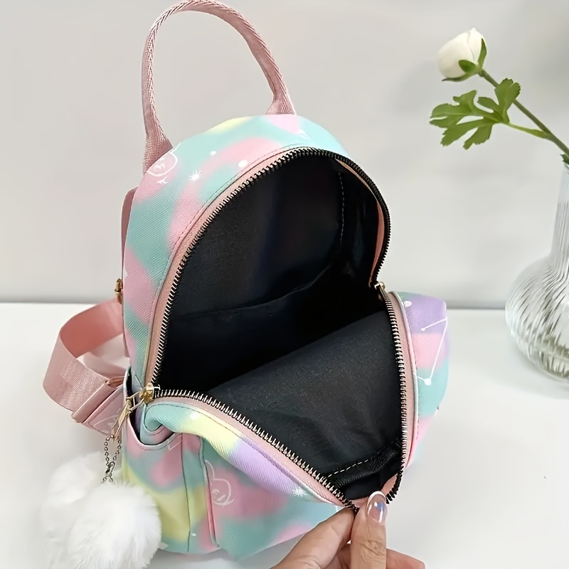 Kids Colorful Backpack w/Plush Love Charm Cute Nylon Gift