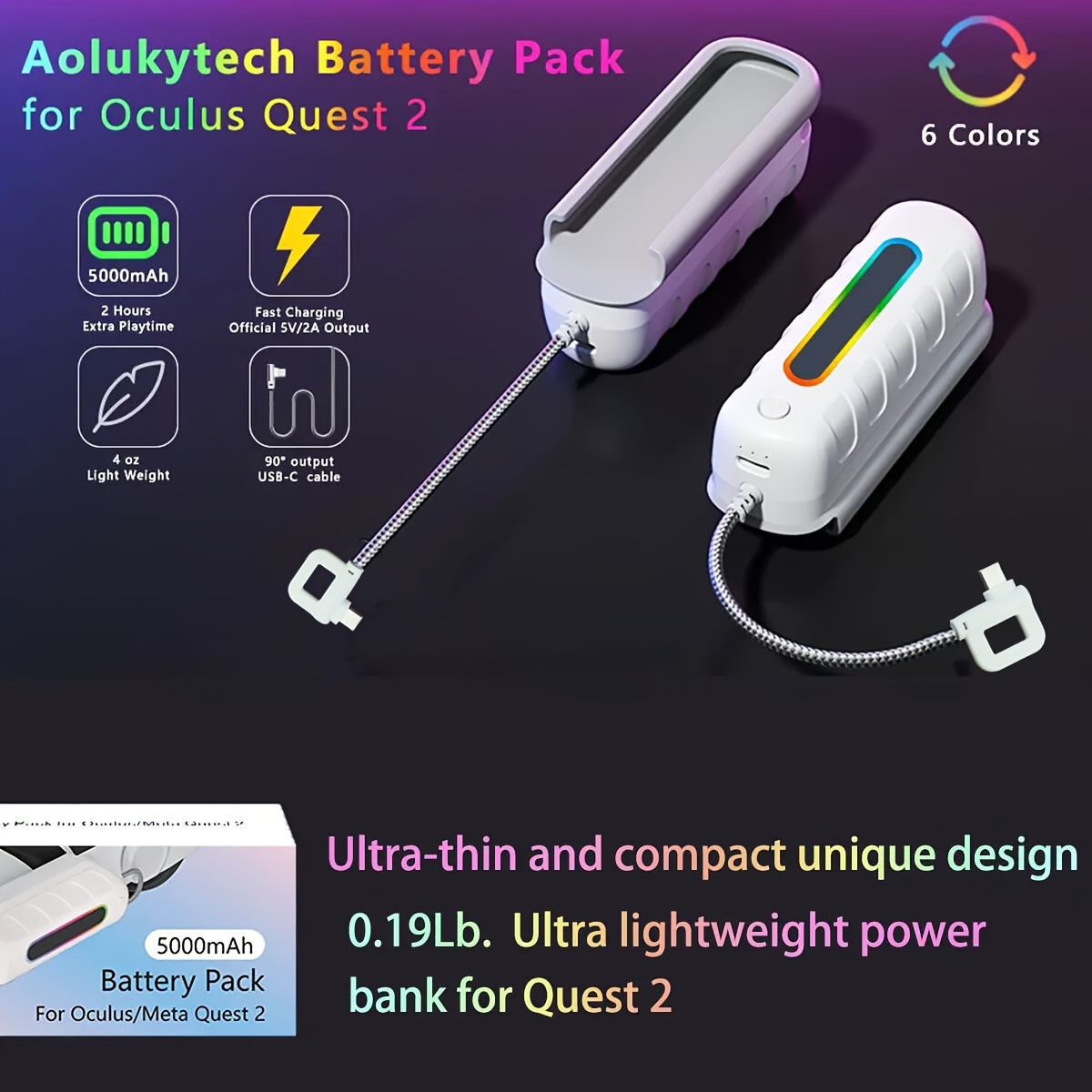 Battery Pack Oculus Quest 2 Rgb Light 5000mah Battery Pack - Temu