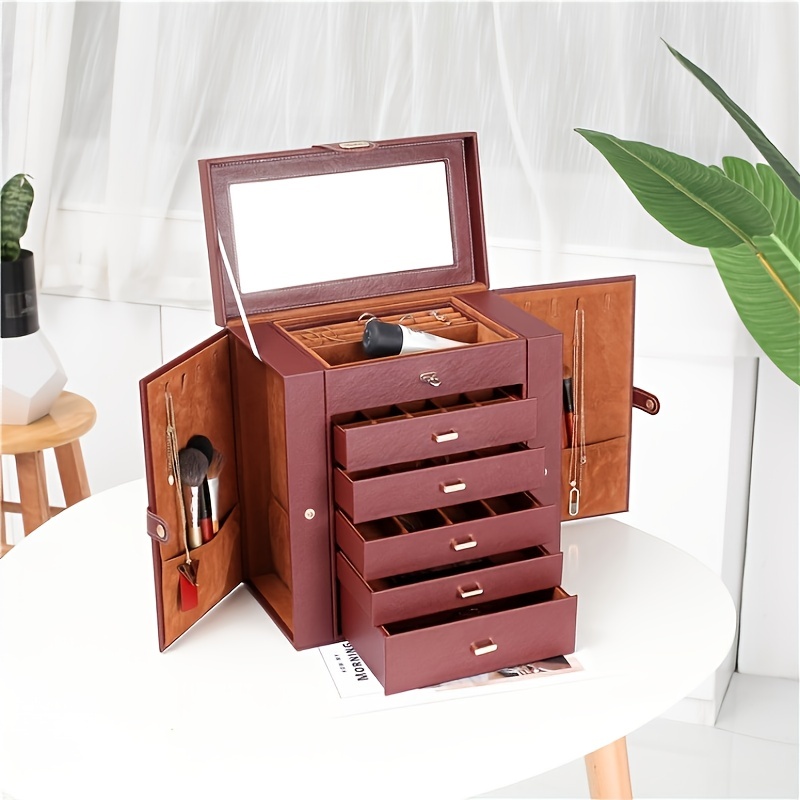 Large Capacity Pu Leather Jewelry Storage Box With Lock And - Temu