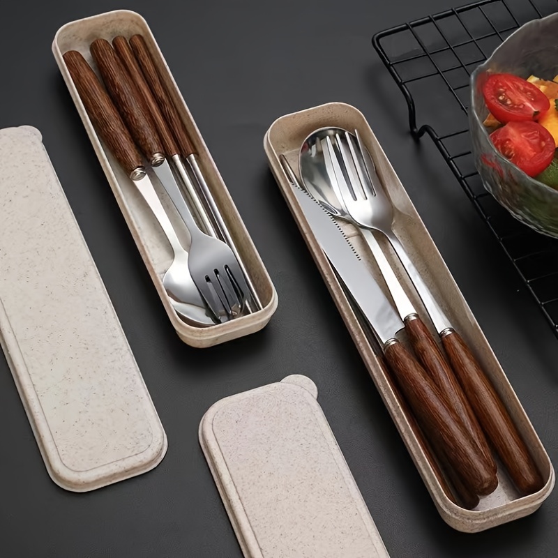 Portable Utensils Set with Case,Reusable Office Flatware Set,Healthy Travel  Cutlery Set Stainless Steel 2 Fork, 2 Spoon,2 Knife Cutlery Ideal for