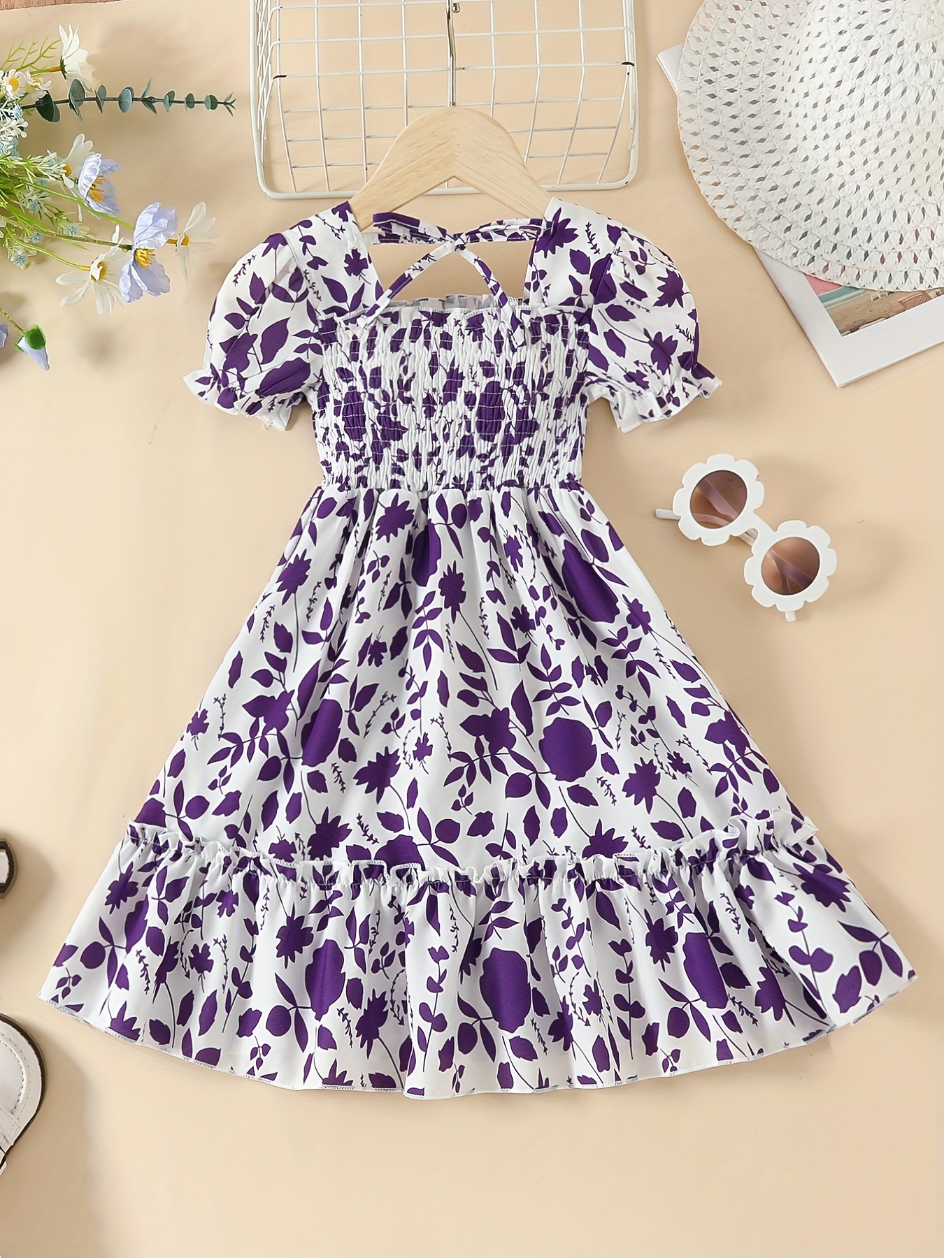 girls puff sleeve frill trim shirred leaf graphic Temu Philippines