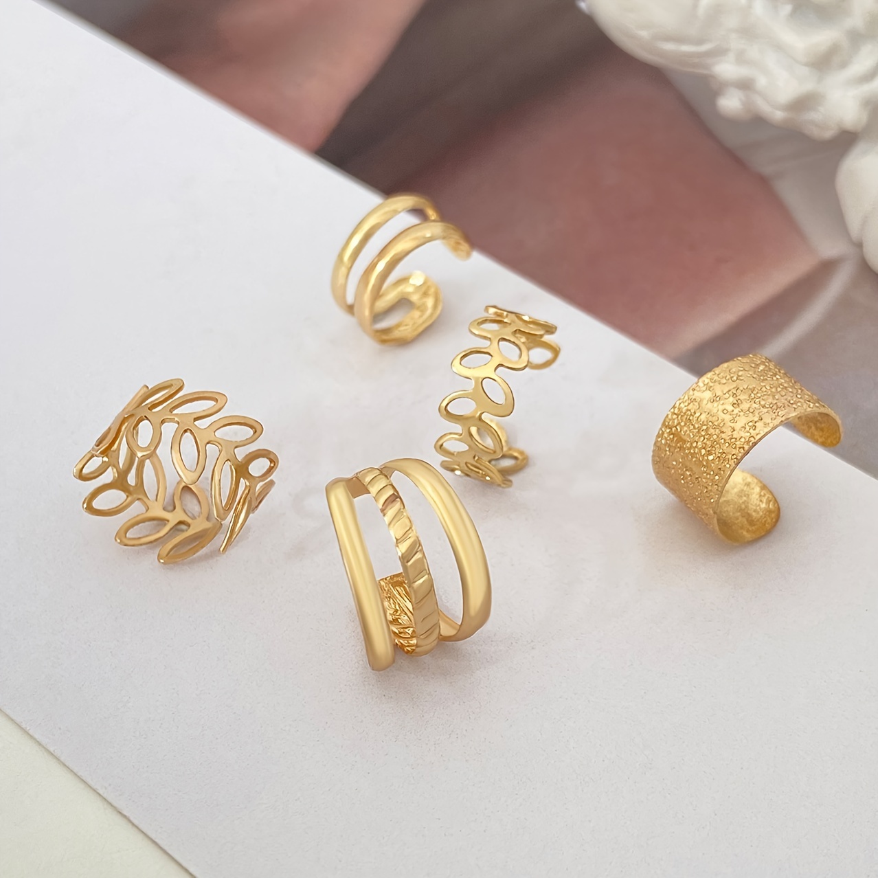 5pcs Minimalist C Shaped Ear Cuff Leaf Shaped Double Layers Triple Layers