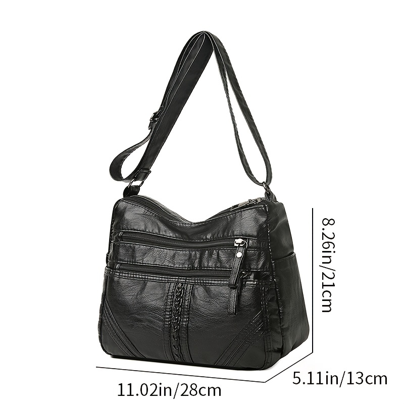 Solid Color Multi Zipper Bag, Vintage Soft Leather Shoulder Bag, Casual Crossbody  Purse For Work - Temu