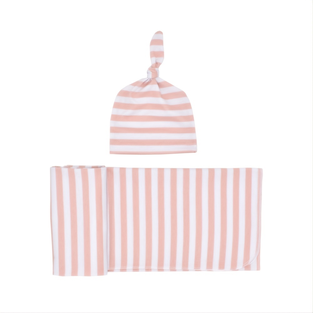 Newborn Cotton Striped Wrapping Fetal Cap and Blanket Set