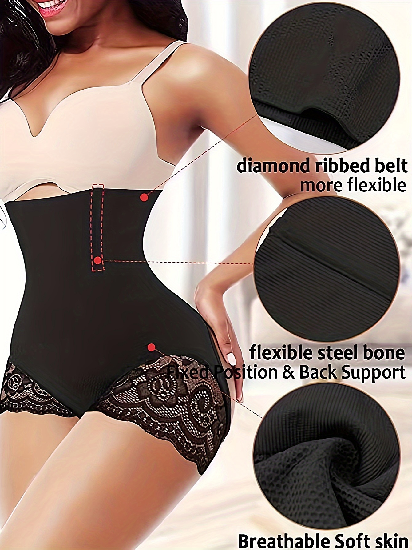 Lace Trim Shaping Panties High Waist Tummy Control - Temu