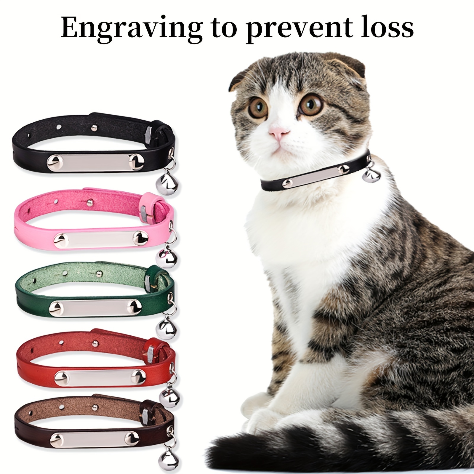 Custom Cat Collars, Personalized Leather Cat Collar With Printed Name For Cats  Kittens - Temu