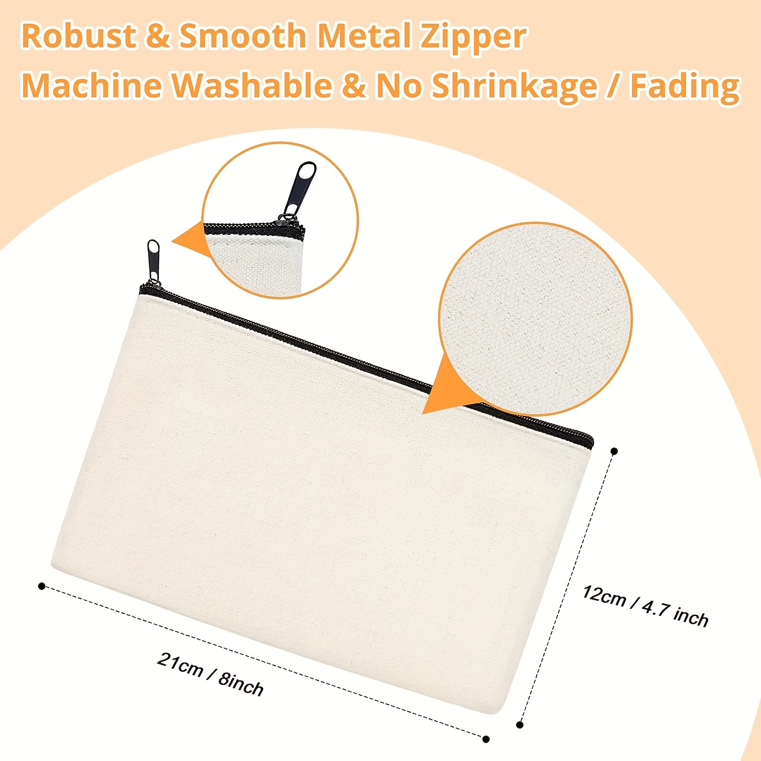  12 Pcs 8.3 X 4.7 Inch Blank DIY Craft Bag Canvas Zipper  Pouch - Cotton Invoice Bill Zipper Bag Cosmetic Bag & Makeup Bag  Multi-Purpose Travel Toiletry Bag Canvas Pouch