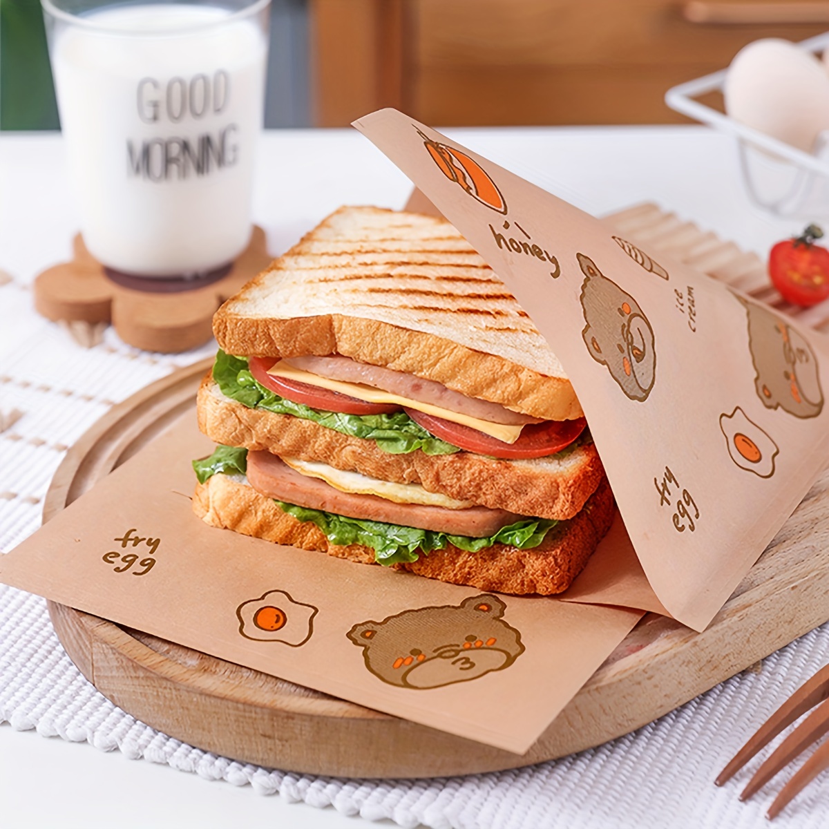 50pcs, Sandwich Wrapping Paper, Heavy Duty Deli Paper, Greaseproof  Non-Stick Parchment Paper, Cute Kawaii Pattern Food Wrapper, Baking Tools,  Kitchen