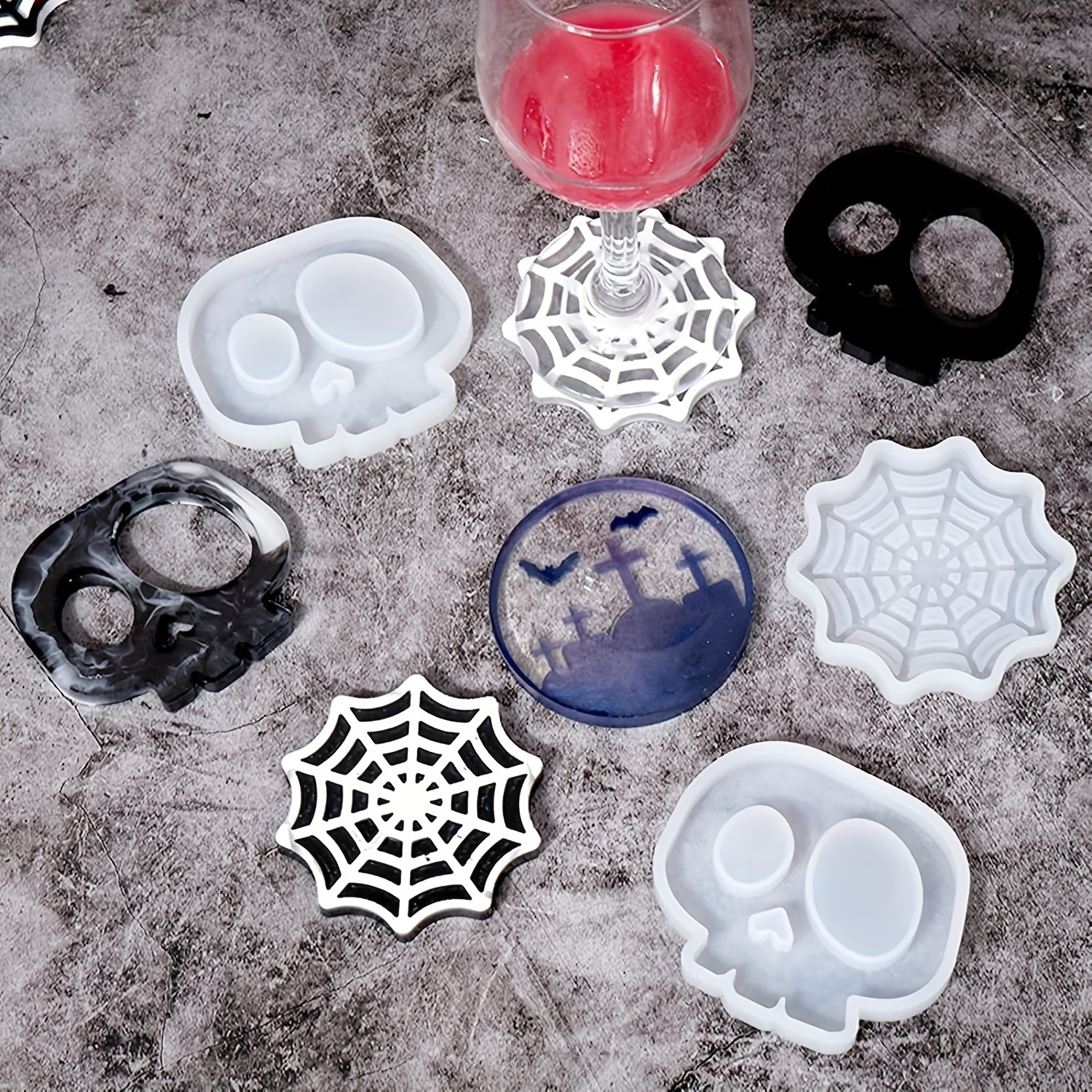 Halloween Creepy Spider Web Pattern Coaster Molds for Epoxy Resin