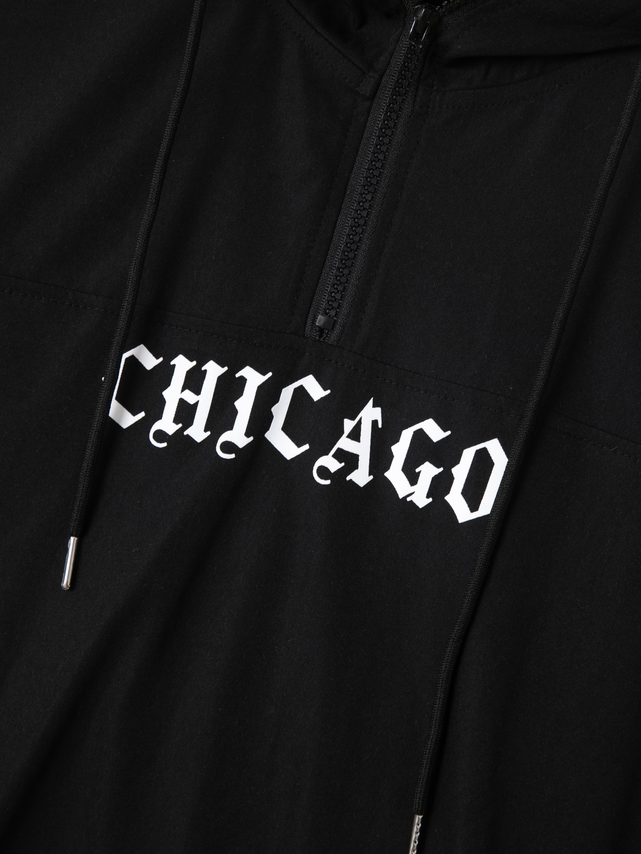 chicago Print Hoodie With Kangaroo Pocket, Men's Casual Pullover