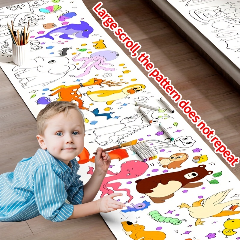 Rotolo da Disegno per Bambini, 300x30 cm Rotolo da Colorare per Bambini con  12 Matite Colorate, Rotolo di Carta da Disegno per Bambini Festa di