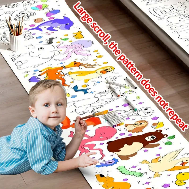 Rollos De Papel Para Colorear Para Niños, Rollos De Papel De Dibujo Para  Niños Pequeños, Pegatinas De Pintura De Pared Adhesivas Limpias Y  Chirriantes
