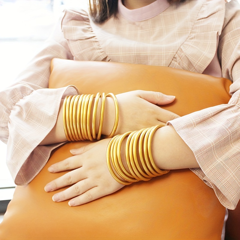 New Buddha Girl Bracelets for Women Fashion Silicone Weave Bracelet  Available All Weather Gold Foil Bangle Set Jewelry Accessory