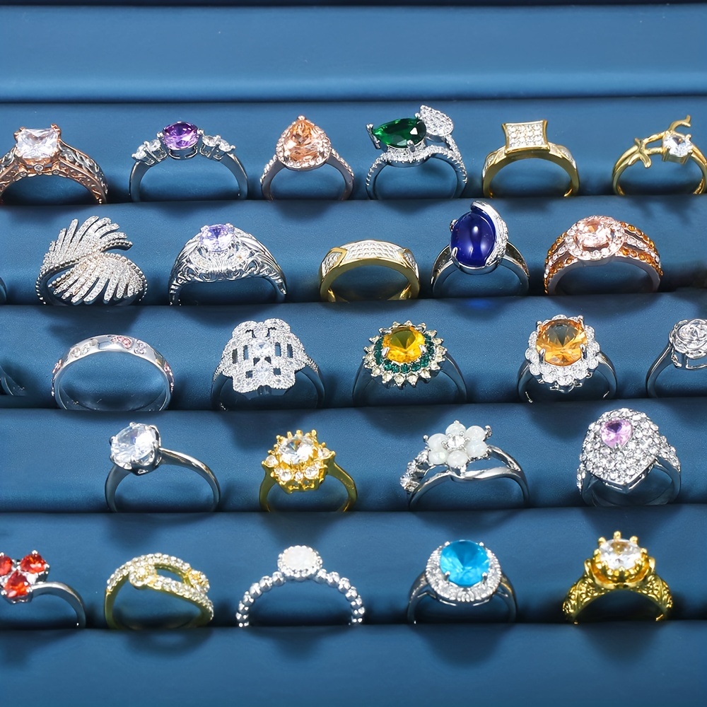 30pc Zircon Faux Pearl Geometric Ring Set, Assorted Styles