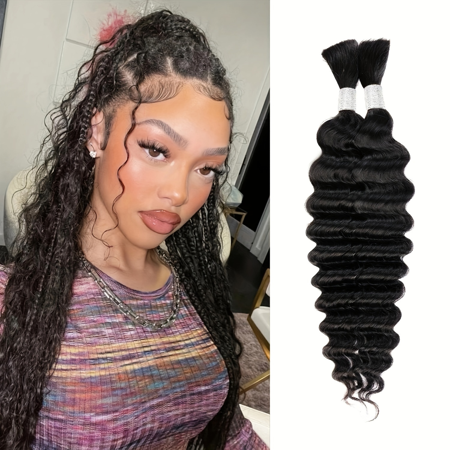 Curly Brazilian Human Hair Bulk Braiding Weft Extension