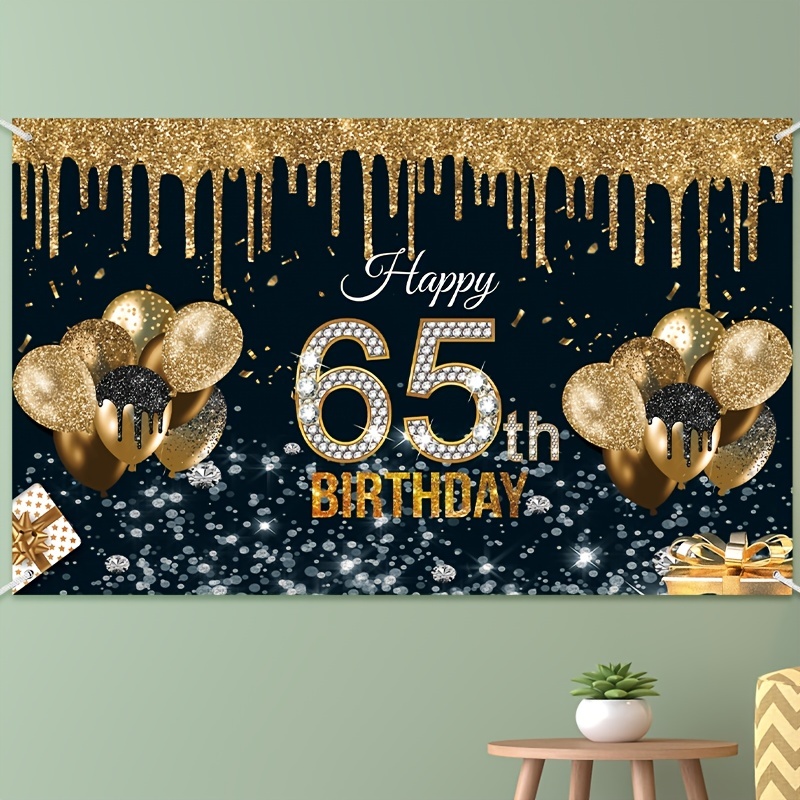 1pc Black Golden 65th Birthday Banner Birthday Backdrop Party ...