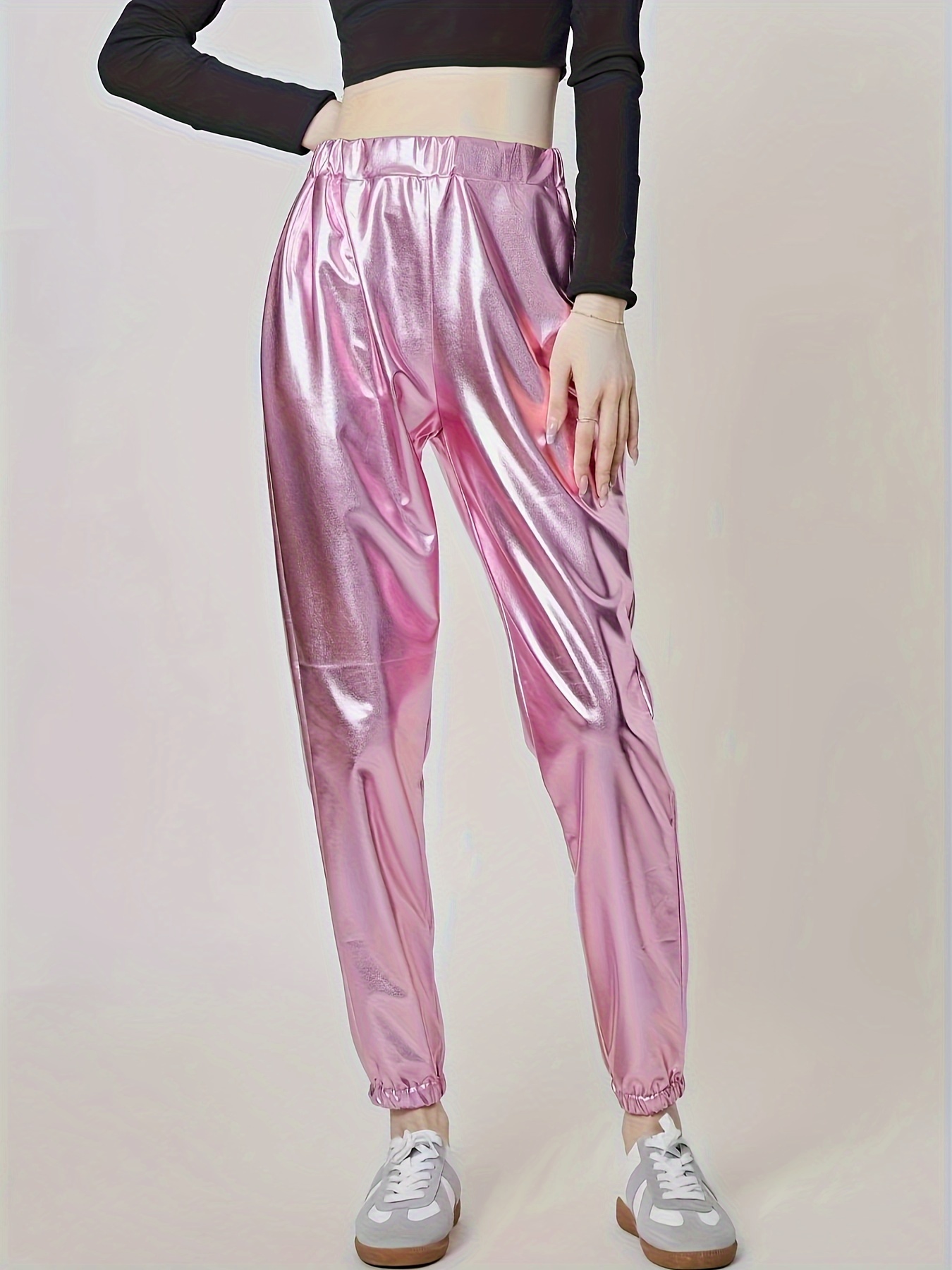 Metallic Loose Sports Pants, Casual Sports Fashion Running Pants, Women's  Athleisure for Carnival & Music Festival