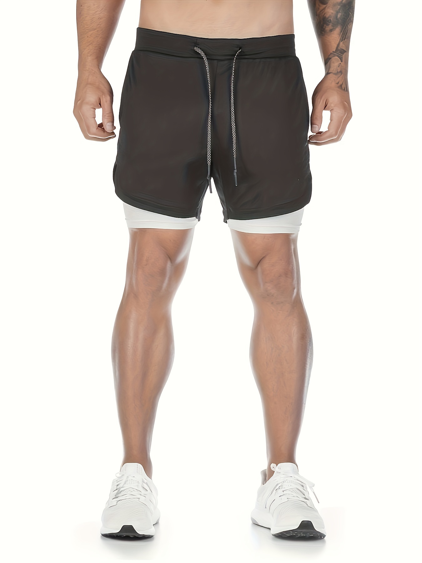 Quick-Dry, Breathable, Stretchy Men'S Casual Shorts - Five-Point Basketball Design, Adjustable Drawstring Waist, Geometric Pattern, Ideal for Running, Fitness & Sports, Casual Athletic Wear|Adjustable Drawstring Shorts|Stretchy Fabric