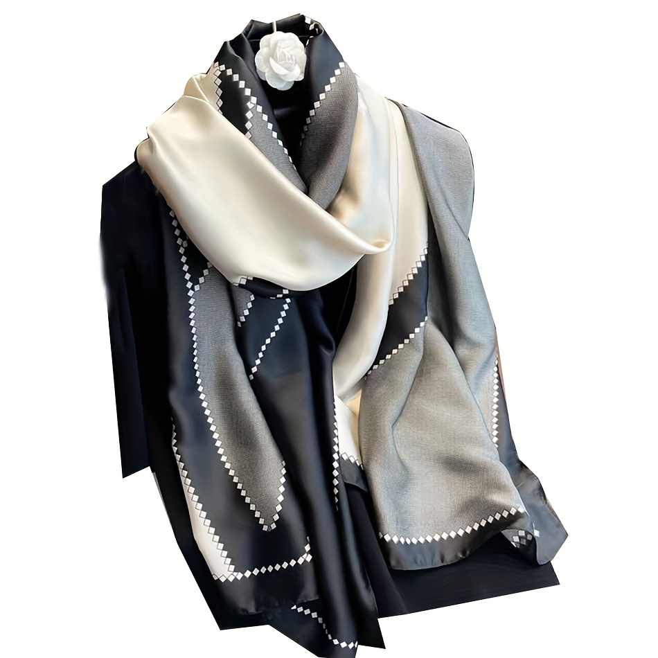   цветной блок шарф тонкий гладкий сатиновый шарф стиль отдыха ветронепроницаемый солнечный шарф для женщин детали 4