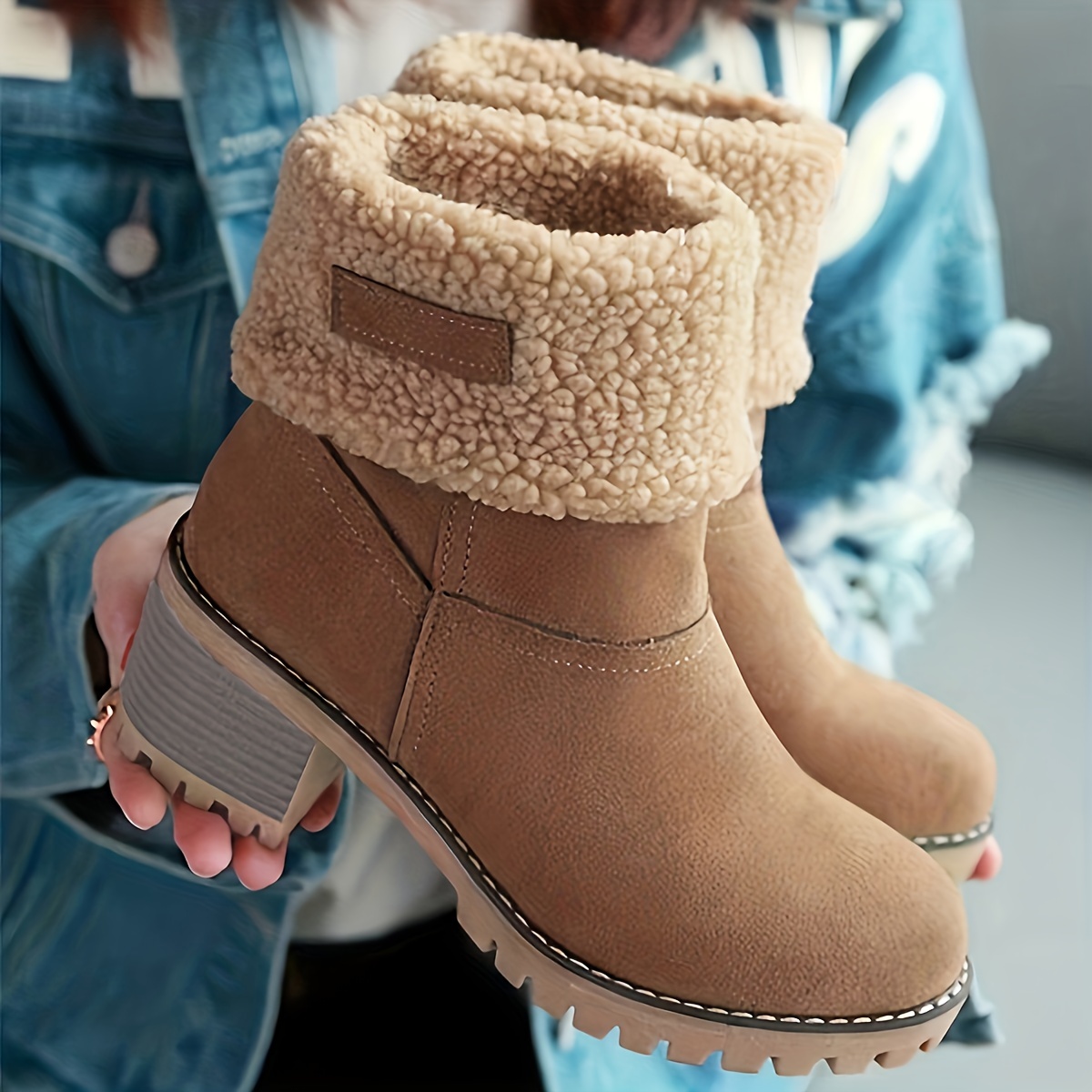 Women's Suede Snow Boots, Thermal Faux Rex Rabbit Fur Winter Boots, Outdoor  Ankle Boots, Women's Short Boots - Temu
