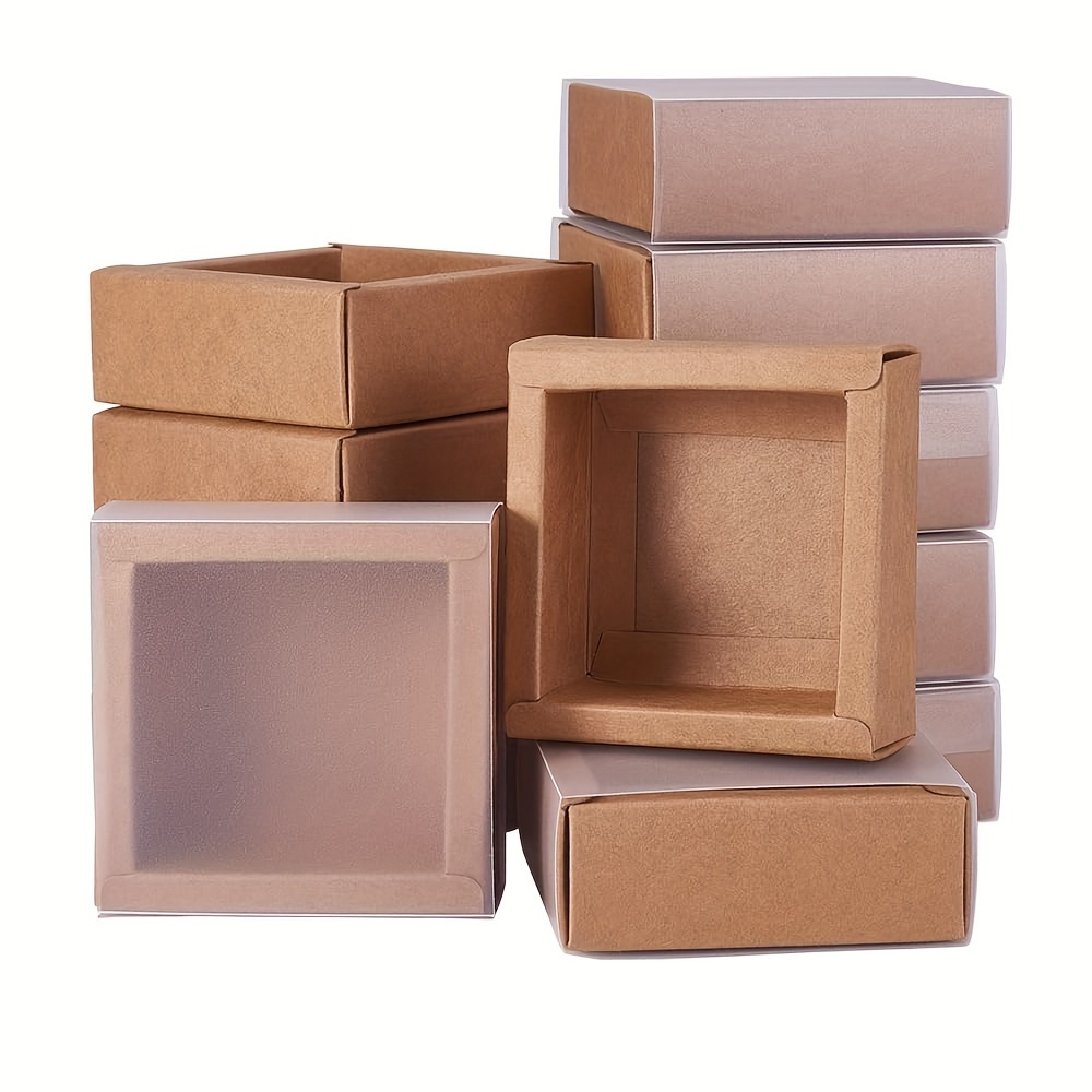 5Pcs Kraft Paper Gift Boxes with Clear Plastic Lid Cover Presents