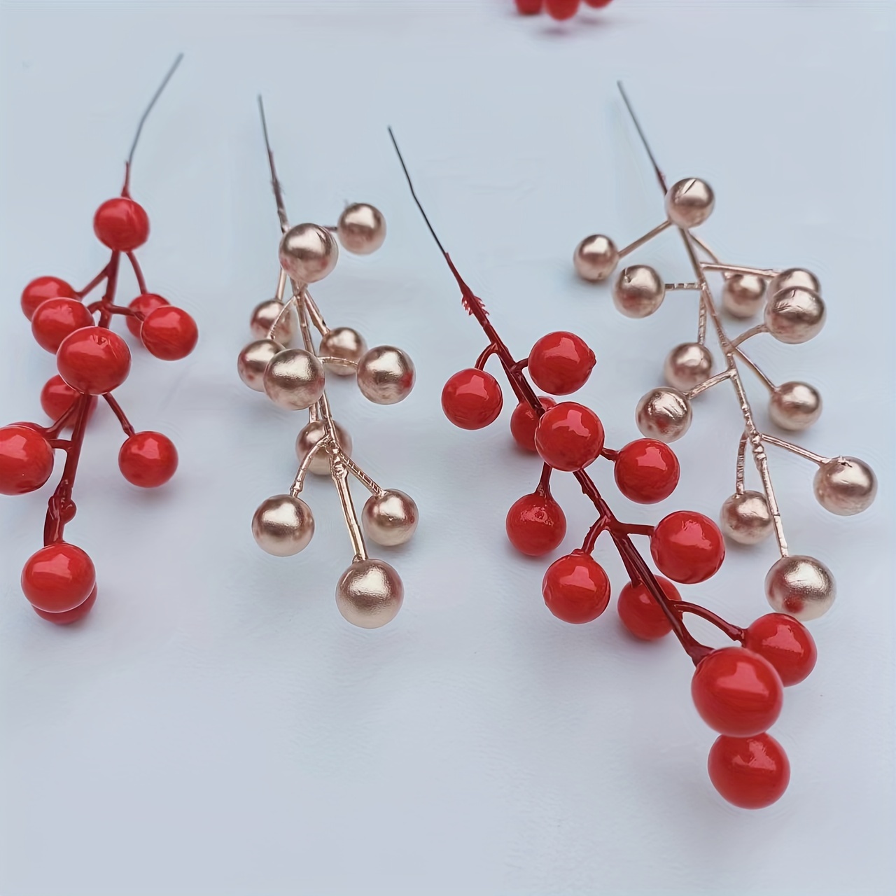 1pc, Artificial Holly Berry Stems Glitter Fake White Berries Christmas Tree  Wreaths Sprigs Crafts Decor Winter Berry Floral Picks Home Holiday Wedding