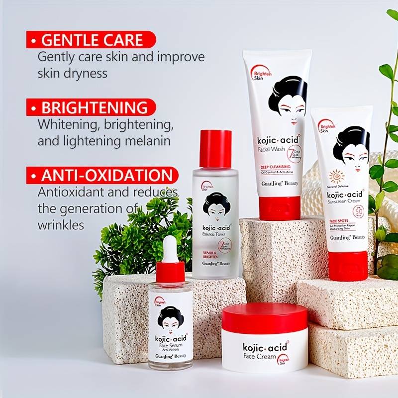 kojic acid skin care 5pcs set contains vitamin c and ceramide moisturizing and rejuvenating the skin making the skin smooth and delicate details 1