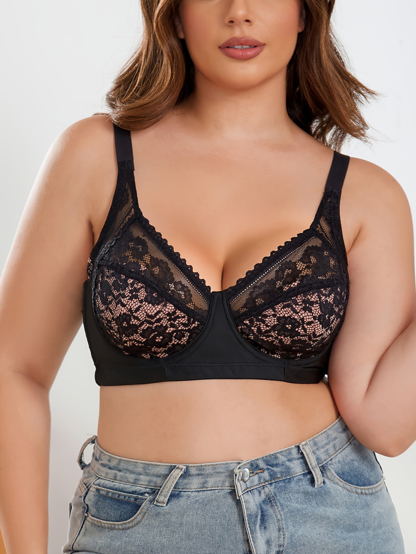 Women Plus Size Lace Underwire Bra Full Coverage Push Up Bralet