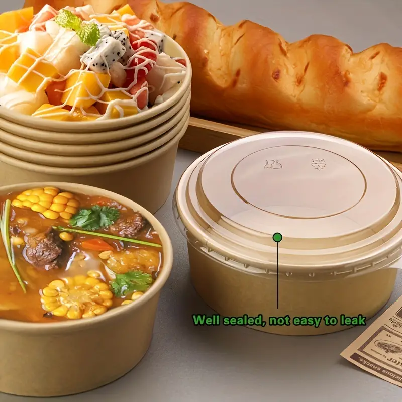 Salad Bowls, Disposable Paper Bowls With Clear Lids, Disposable