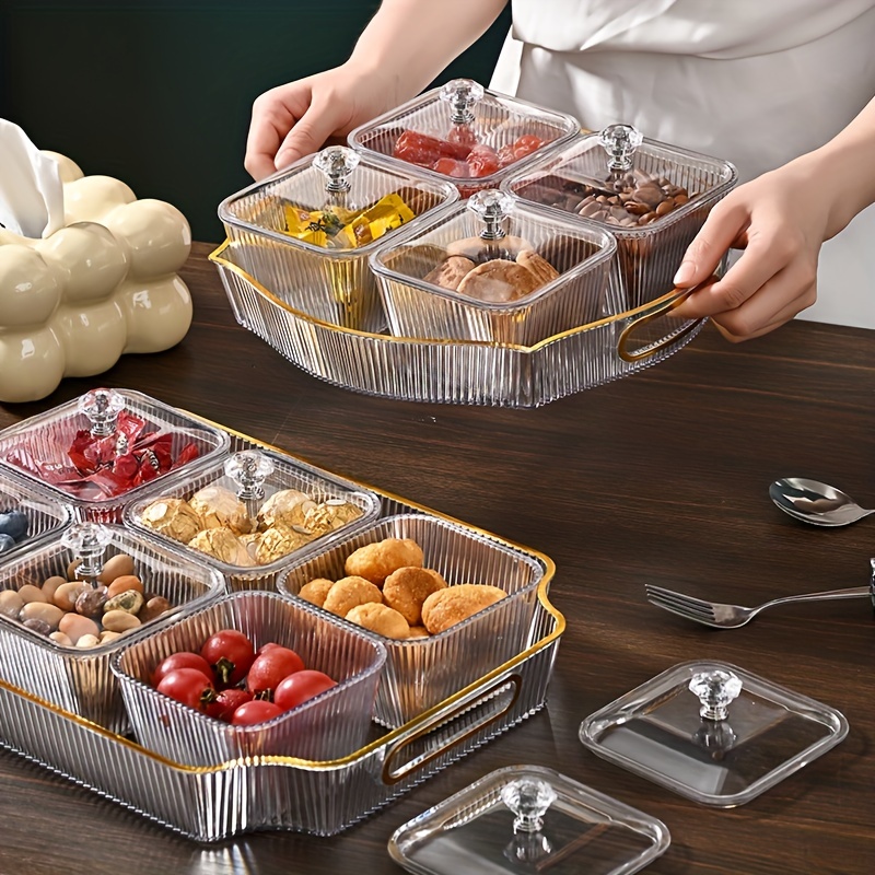 Clear Divided Serving Tray With Lid And Handle, Round Portable Plastic  Veggie Tray Party Platter Food Storage Container Box For Snack Dried Fruit  Nuts Candy Appetizer Vegetable - Temu