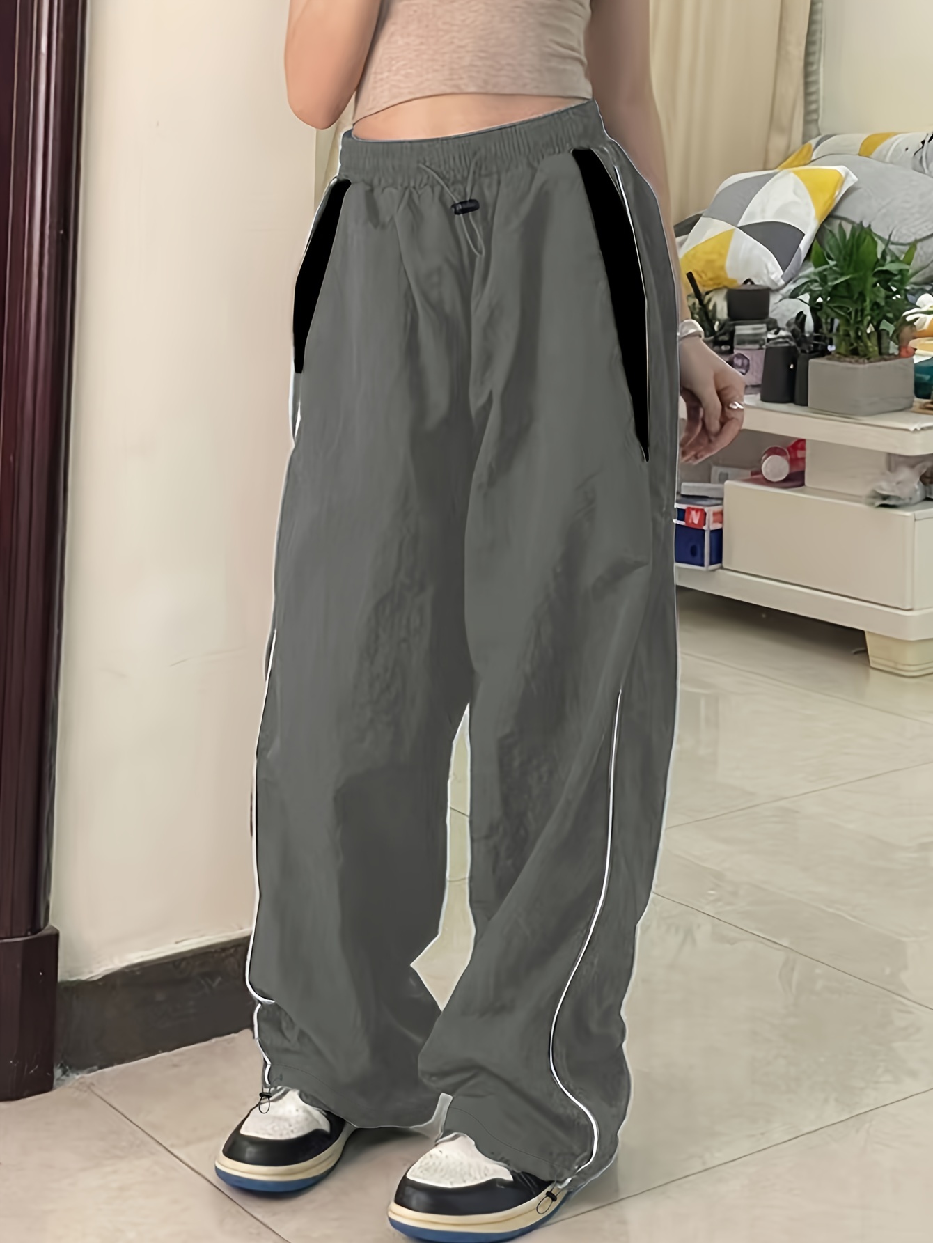 2024 Drawstring Y2K Baggy Cargo Pants Black S in Pants Online Store