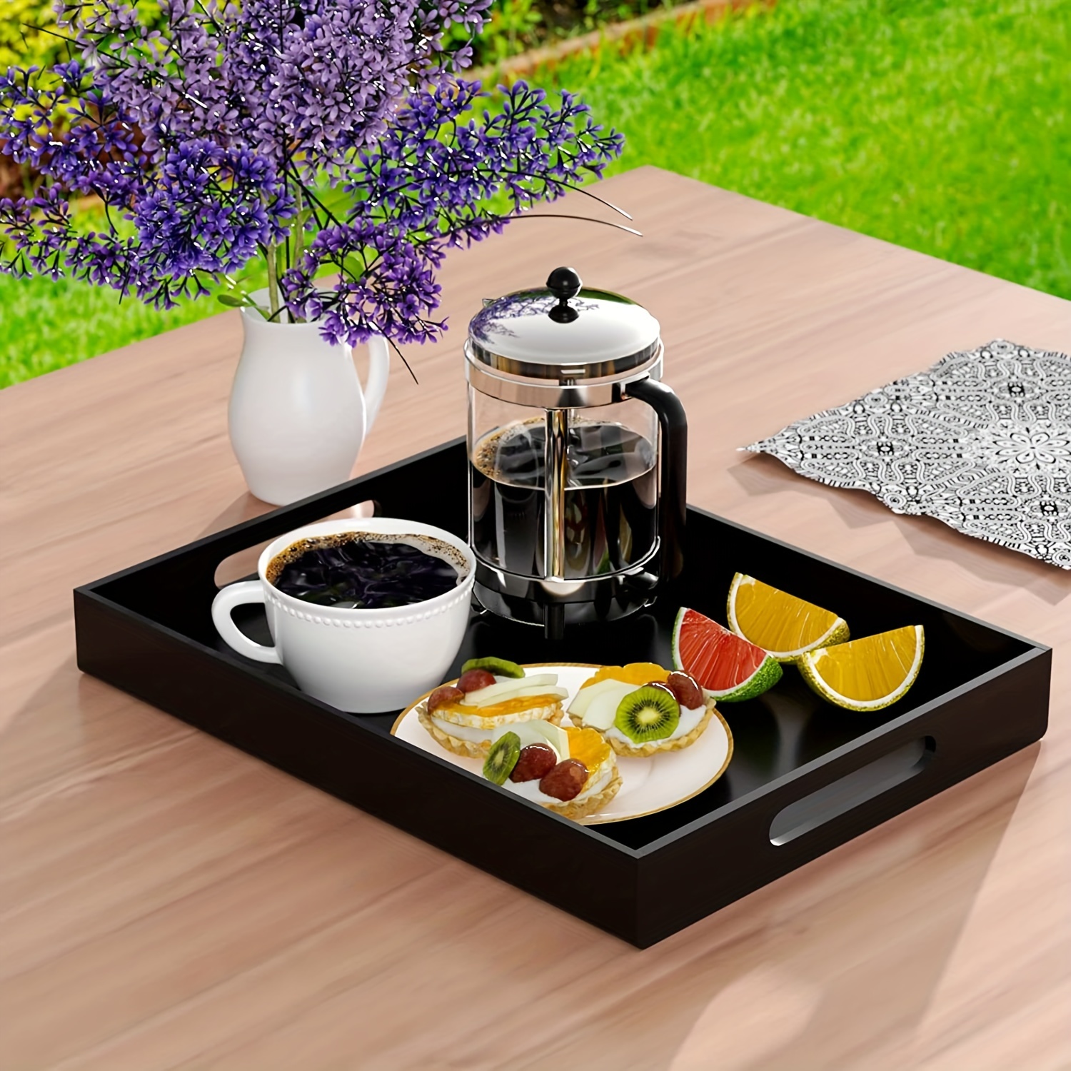 

1pc, Black Wood Tray - Perfect For Dinner, Tea, Snacks, And More - Rectangular Shape - Durable And Stylish - Ideal For Home, Restaurant, And Party Decor