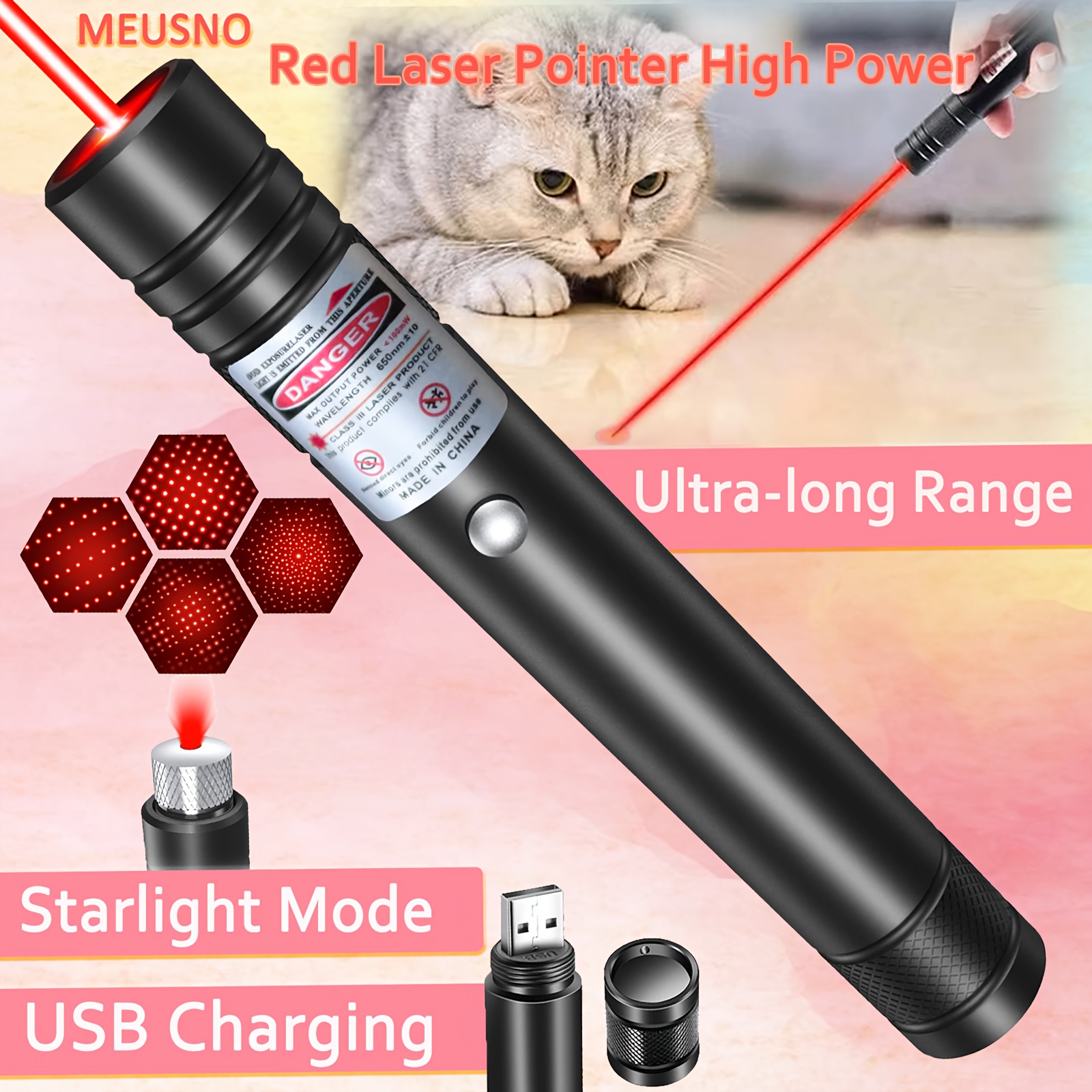 Cat Laser Toy Usb Recargable Puntero Láser Rojo Juguete - Temu Chile