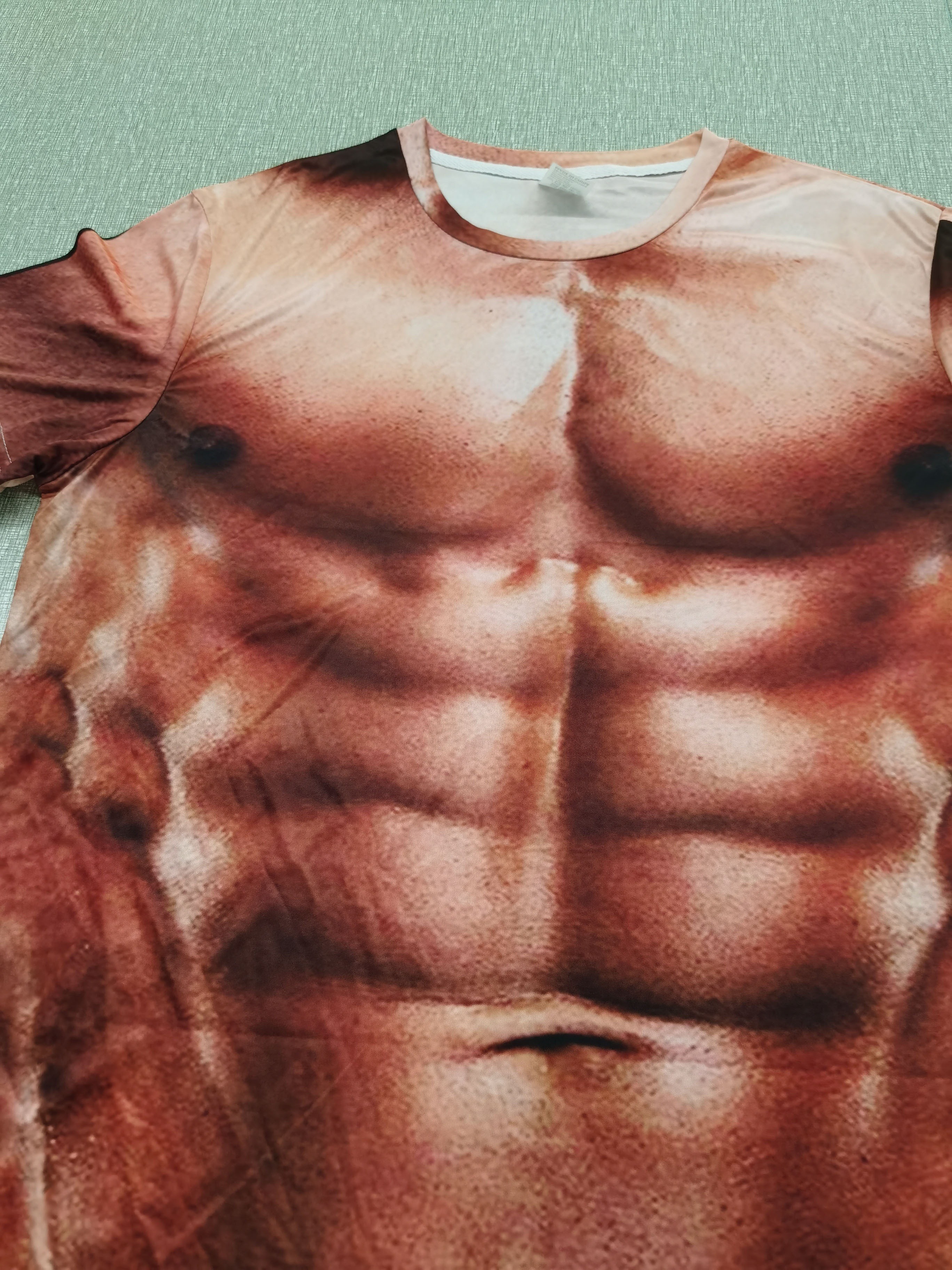  Funny Fake Six Pack Abs T-Shirt Big Muscle Chest