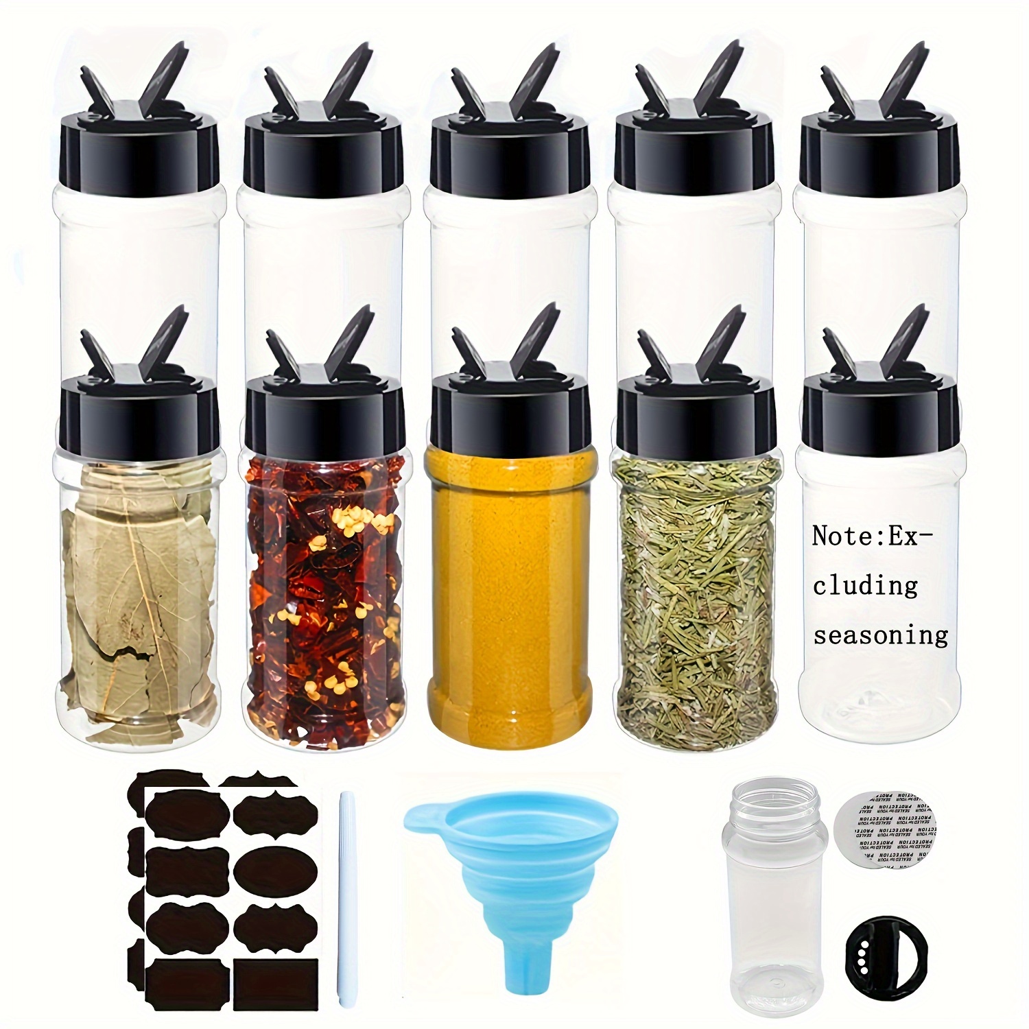 Glass Spice Jars, Double Lids Seasoning Shakers Glass Bottles Spice Shakers  Sifter Barbecue Salt & Pepper Shaker Container (10 PCS Condiment Bottles +