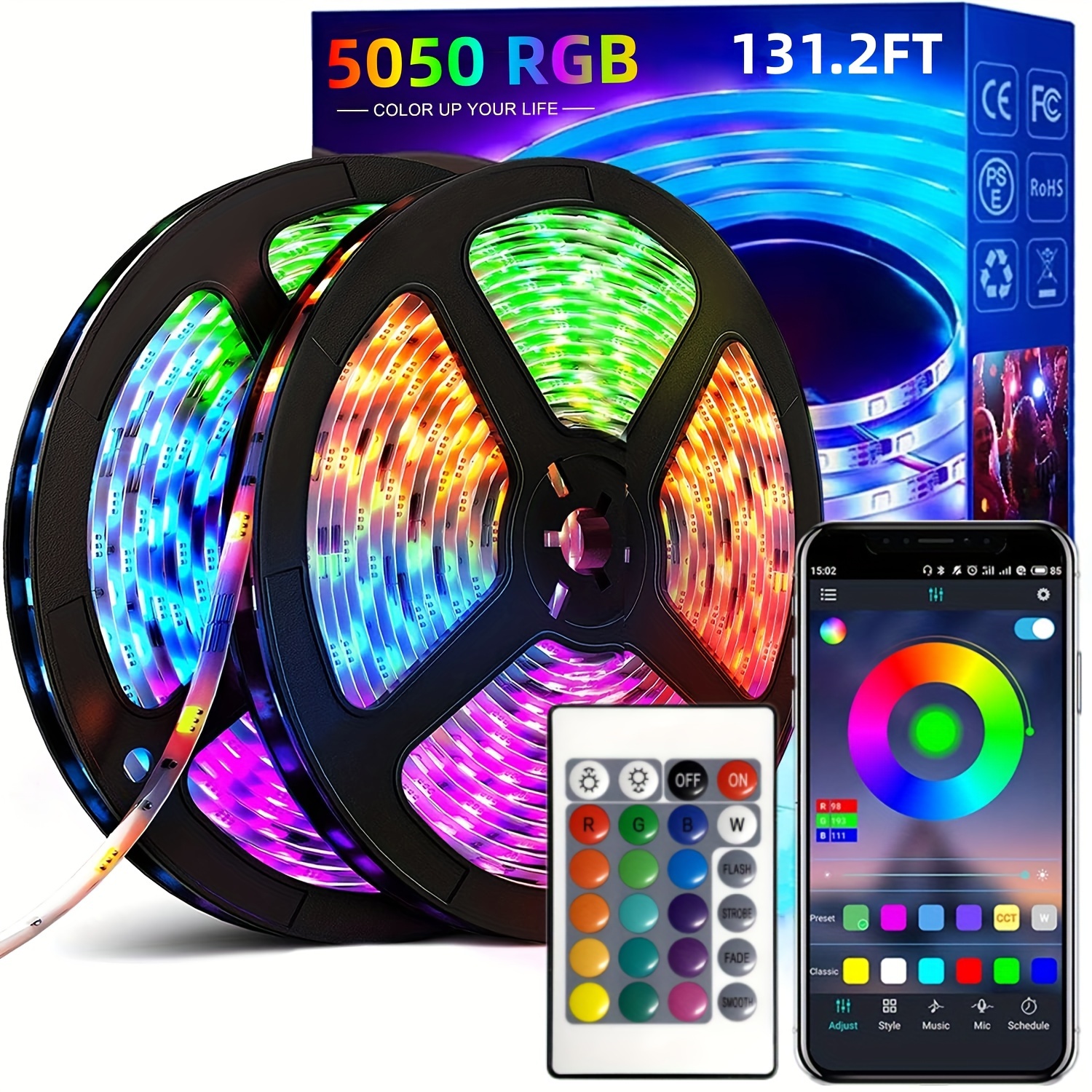 131,2ft/98,4ft LED-Streifen, USB RGB 5050 Band, Sync-Farbwechsel