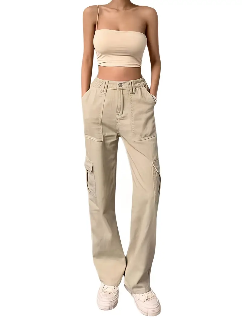 Y2K Womens Loose Fit Cargo Pants Baggy Style, Solid Color, All