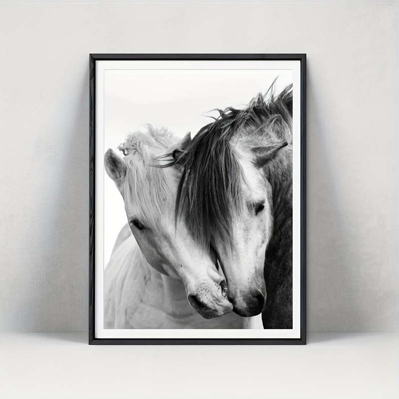 1pc Noir Blanc Cheval Tête Photo Poster Peinture Toile - Temu