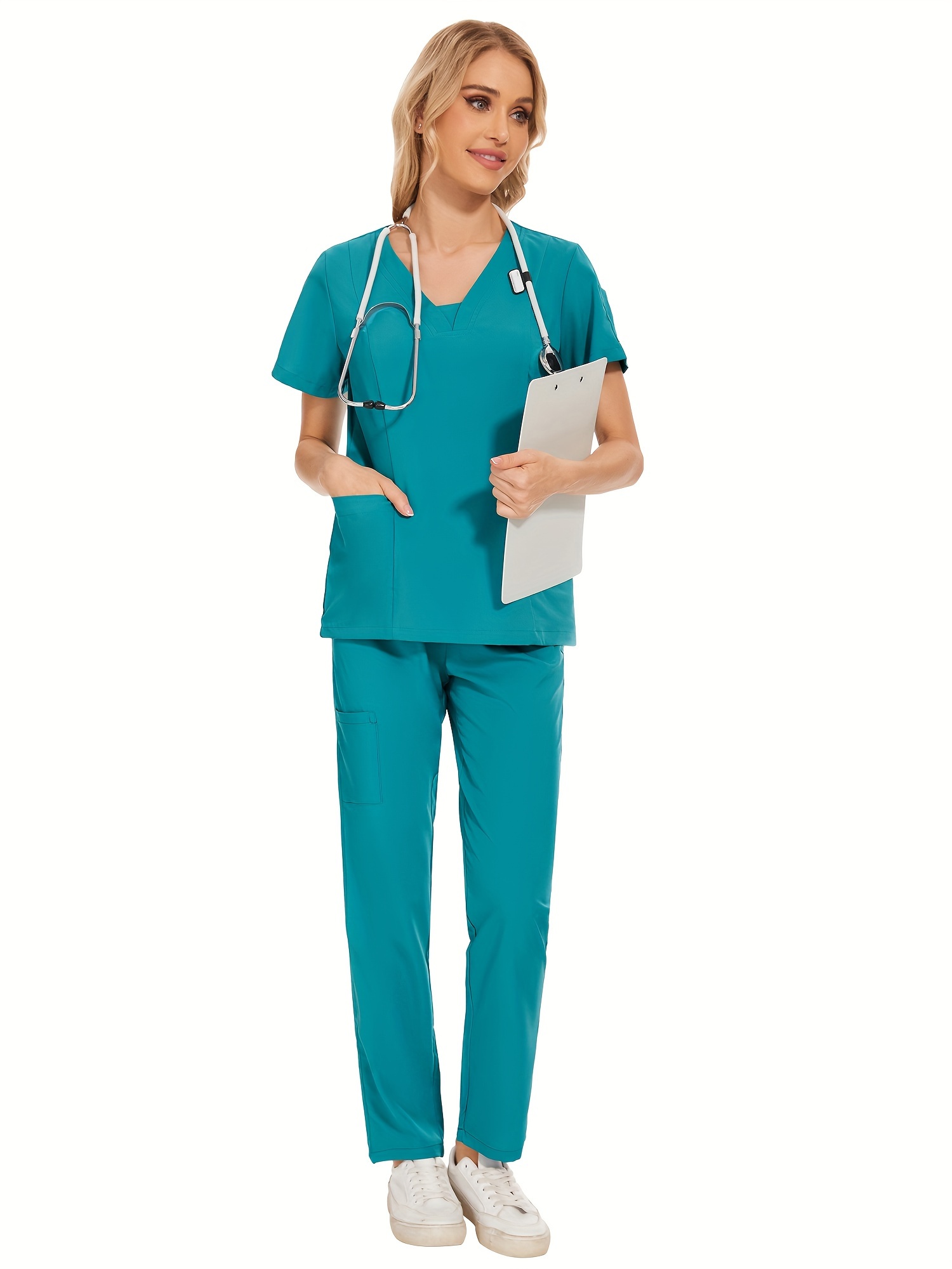 Medical Vest Tunic Scrub Uniform Nurse V-NECK White trim Hospital work wear  top