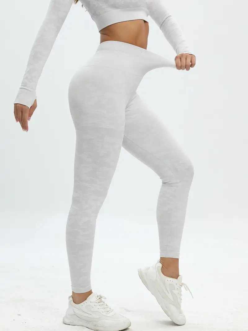 Women's Camo Print Yoga Set Sexy Long Sleeve Crop Top Butt - Temu