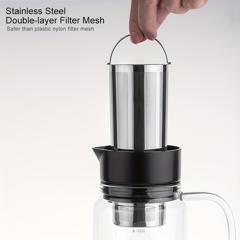 1pc cold brew coffee bottle with double layer stainless steel filter mesh high capacity fruit tea glass bottle 1200ml 40oz coffee tools coffee accessories details 4