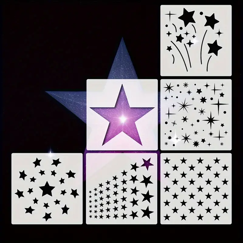 6pcs Stars Painting Stencils, 7.87 Inch Reusable Twinkle Star Theme  Stencils, Night Sky Stencils Sparkling Star Template For Painting On Wall  Wood Sig